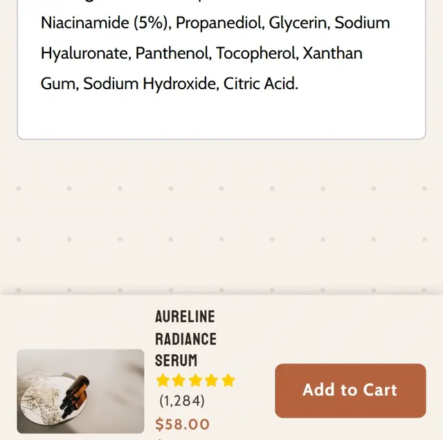 Pixelion sticky buy bar with star ratings and an add-to-cart button